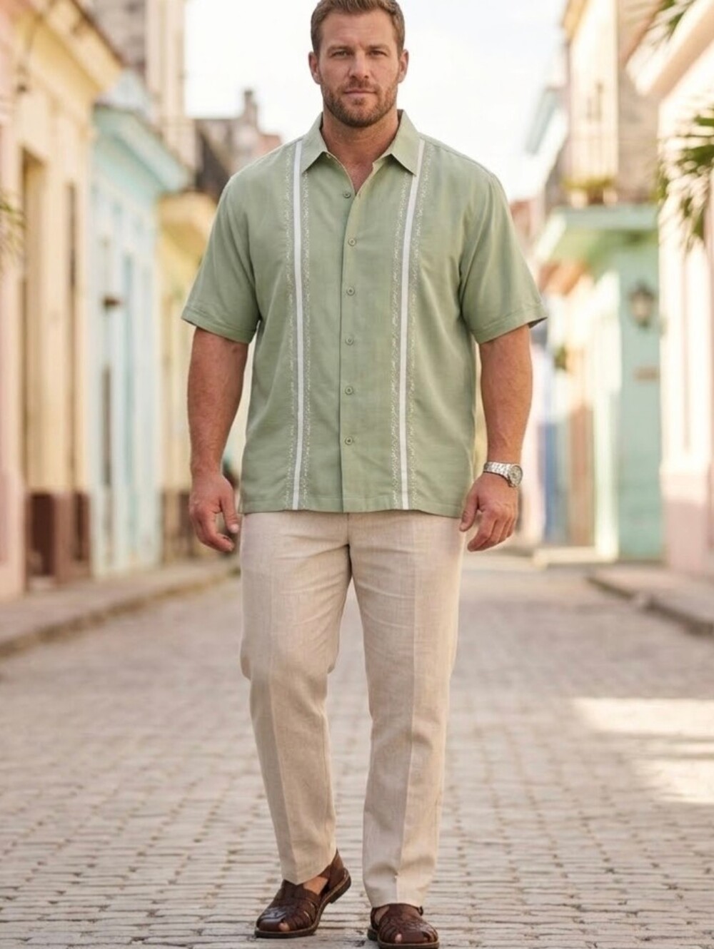 Cubavera Button Up Down Green Polo Shirt Size XXL Xxlarge 2XL Short Sleeve